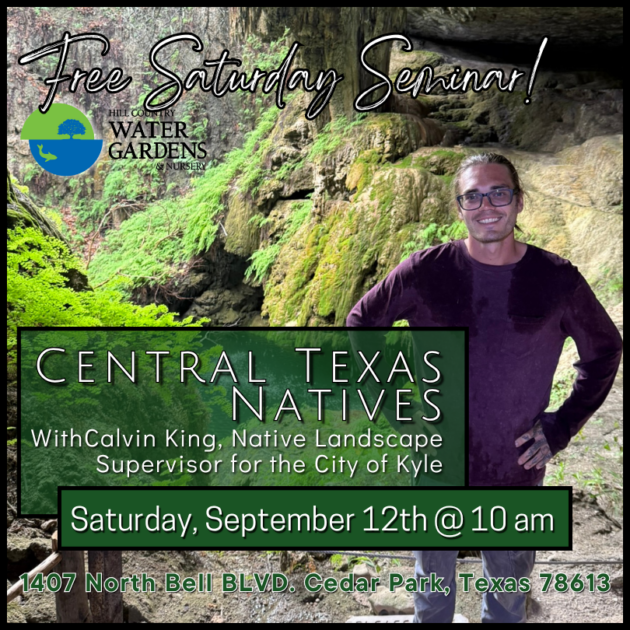 Central Txas Native Plants Class with Calvin King. Saturday september 12,2026 at 10 am. Free gardening Lacdscaping Class